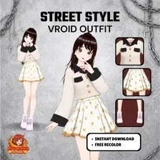 **VRoid エレガント衣装 ストリートウェアアセット | クリーム&ゴールドスカートセット | かわいいVTuber衣装 | アニメ用3Dカスタム衣装