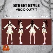 **VRoid エレガント衣装 ストリートウェアアセット | クリーム&ゴールドスカートセット | かわいいVTuber衣装 | アニメ用3Dカスタム衣装