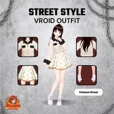 **VRoid エレガント衣装 ストリートウェアアセット | クリーム&ゴールドスカートセット | かわいいVTuber衣装 | アニメ用3Dカスタム衣装