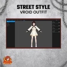 **VRoid エレガント衣装 ストリートウェアアセット | クリーム&ゴールドスカートセット | かわいいVTuber衣装 | アニメ用3Dカスタム衣装