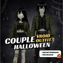 VRoid ハロウィン・ゾンビカップルセット | ゴシックホラー VTuber ファッション | アニメアバター向け 3Dカスタム衣装
