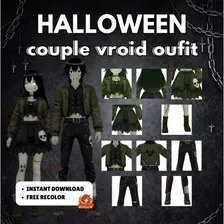 VRoid ハロウィン・ゾンビカップルセット | ゴシックホラー VTuber ファッション | アニメアバター向け 3Dカスタム衣装