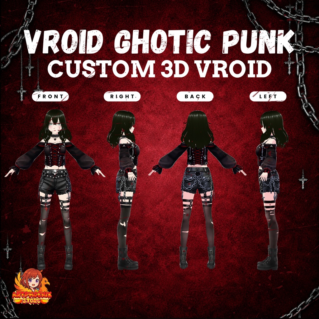 VRoid ゴシックパンク衣装アセット | ダークストリートファッション VTuberウェア(デジタルダウンロード)