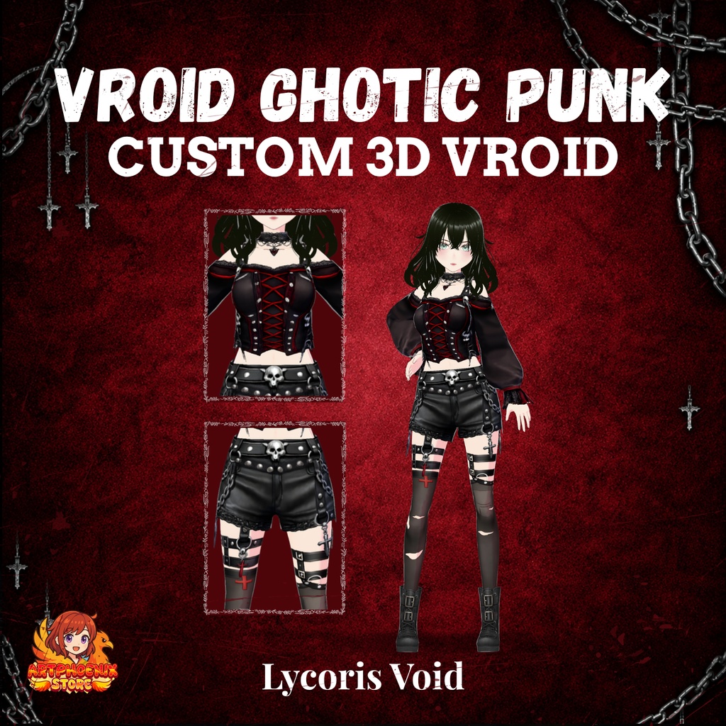 VRoid ゴシックパンク衣装アセット | ダークストリートファッション VTuberウェア(デジタルダウンロード)