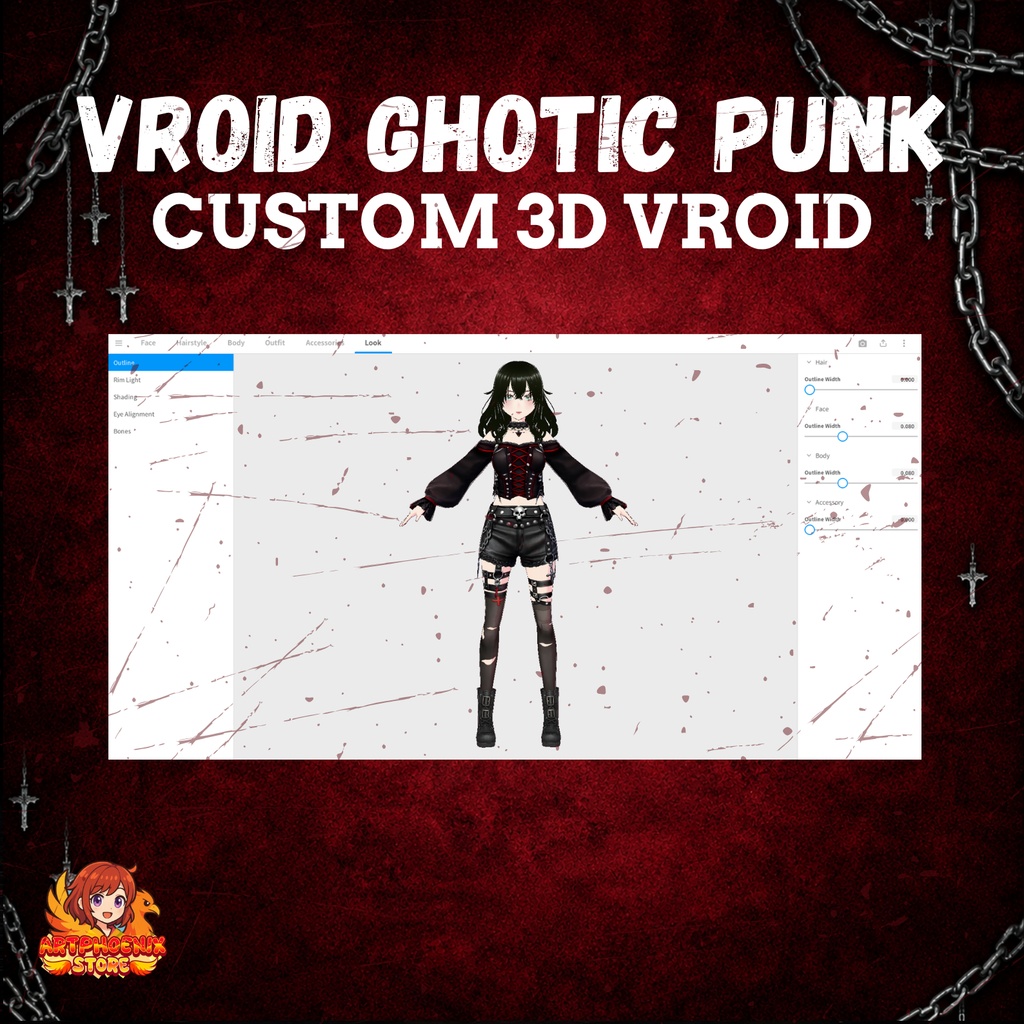 VRoid ゴシックパンク衣装アセット | ダークストリートファッション VTuberウェア(デジタルダウンロード)
