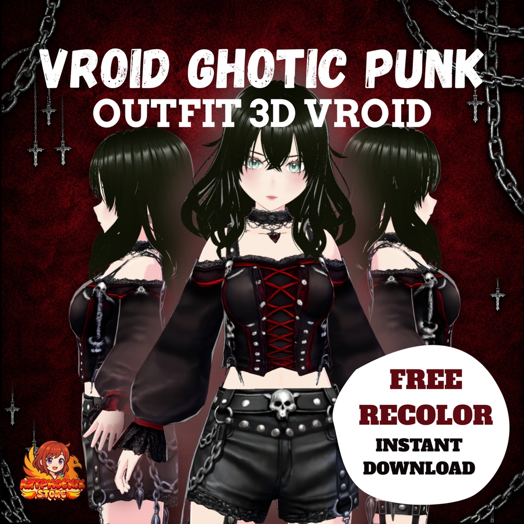VRoid ゴシックパンク衣装アセット | ダークストリートファッション VTuberウェア(デジタルダウンロード)