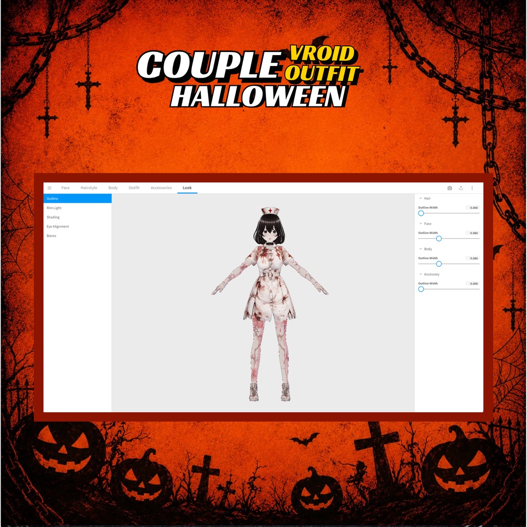 VRoid ハロウィン・カップル衣装 | ゾンビナース&ドクターコスチューム | ゴシックホラー VTuberファッション | アニメアバター向け3Dカスタム衣装