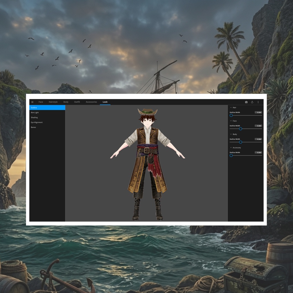 **VRoid 海賊コスチューム・デュオ衣装 | ファンタジー海賊カップル衣装 | ゴシックパイレーツファッション | VTuber衣装 | アニメアバター向け3Dカスタム**