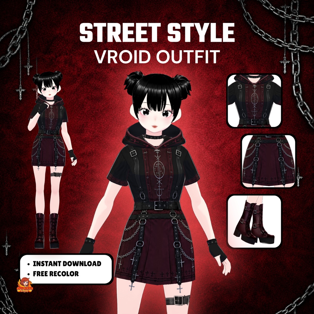 [Vroid Outfit] ゴシックな女の子 ストリートファッション トップスとスカート