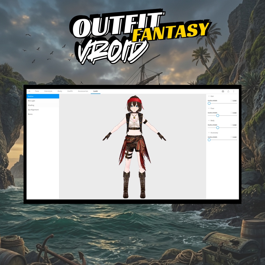 VRoid ファンタジー海賊レイダー衣装 | 冒険者パイレーツガールコスチューム | ファンタジーVTuber海賊ファッション | アニメアバター向け3Dカスタム衣装