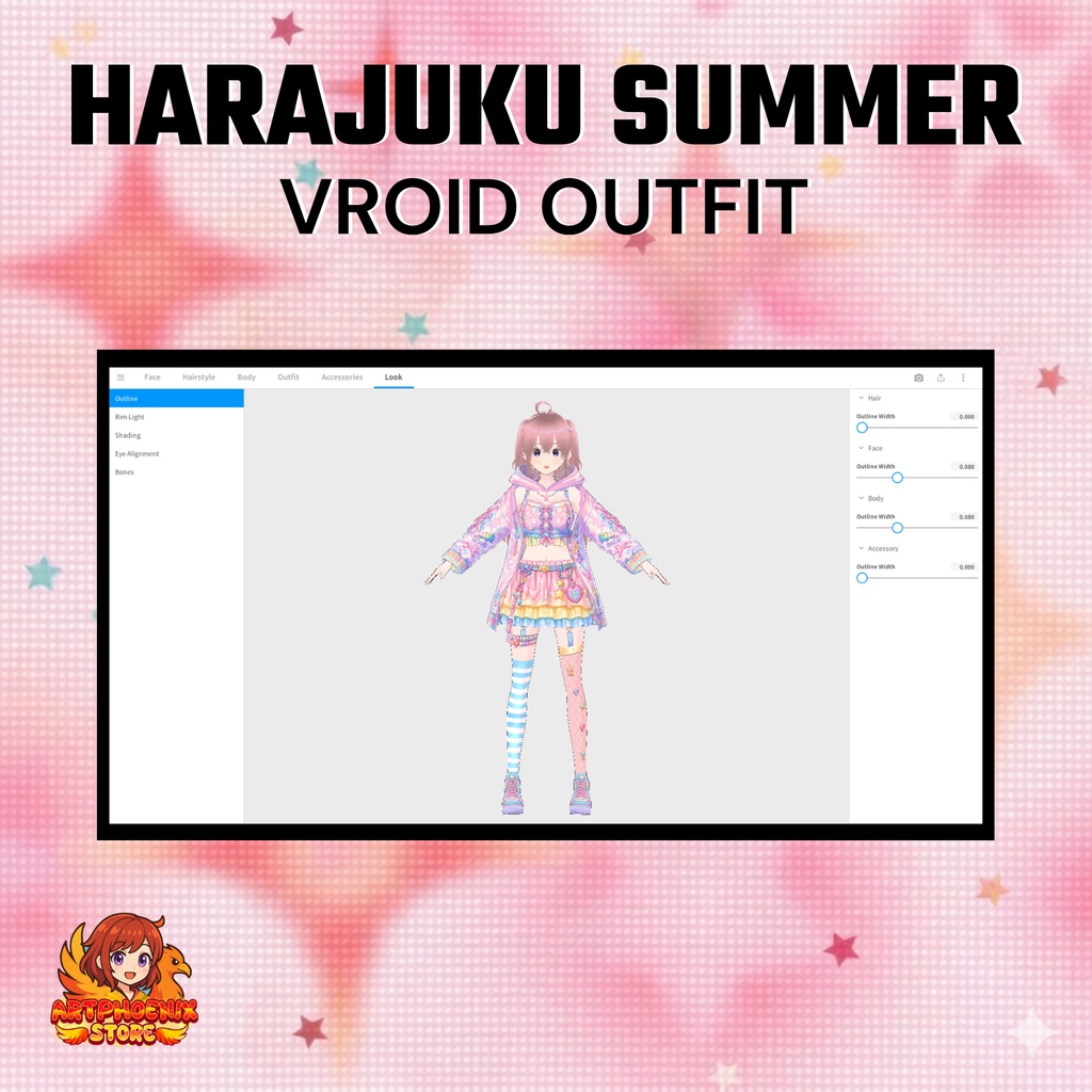 VRoid 原宿サマーY2K衣装 | キュートなパステル原宿ストリートウェア | ファンタジーVTuberファッション | アニメアバター向け3Dカスタム衣装