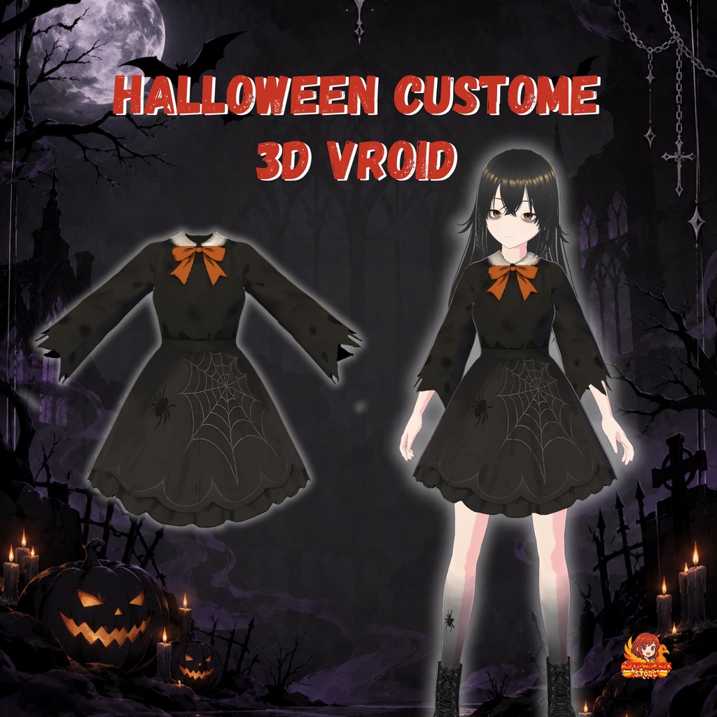 ハロウィン・ウィッチドレス | ゴシック蜘蛛の巣モチーフ衣装 | デジタルダウンロード