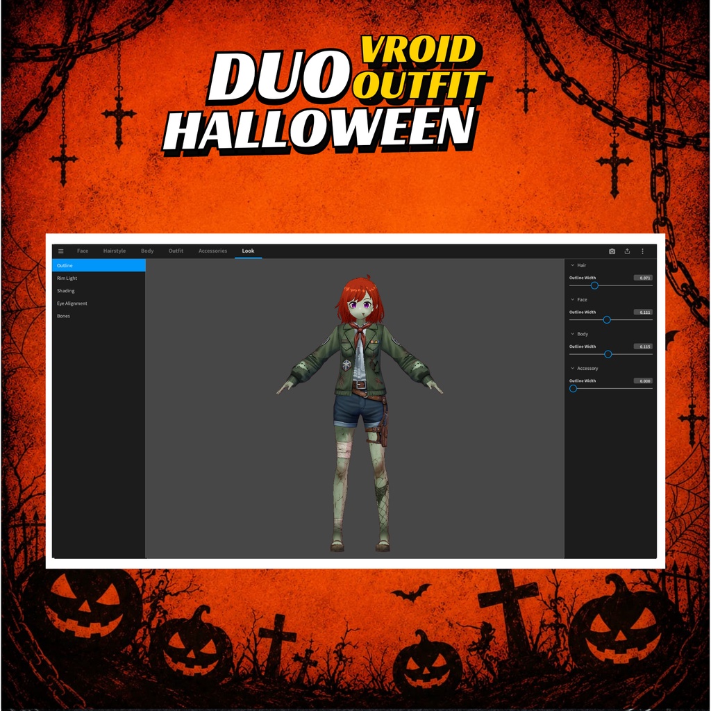 VRoid ハロウィン・ゾンビデュオ衣装 | ゾンビアポカリプス・カップルコスチューム | ミリタリーサバイバルファッション | ホラー系VTuber衣装 | 3Dカスタム衣装