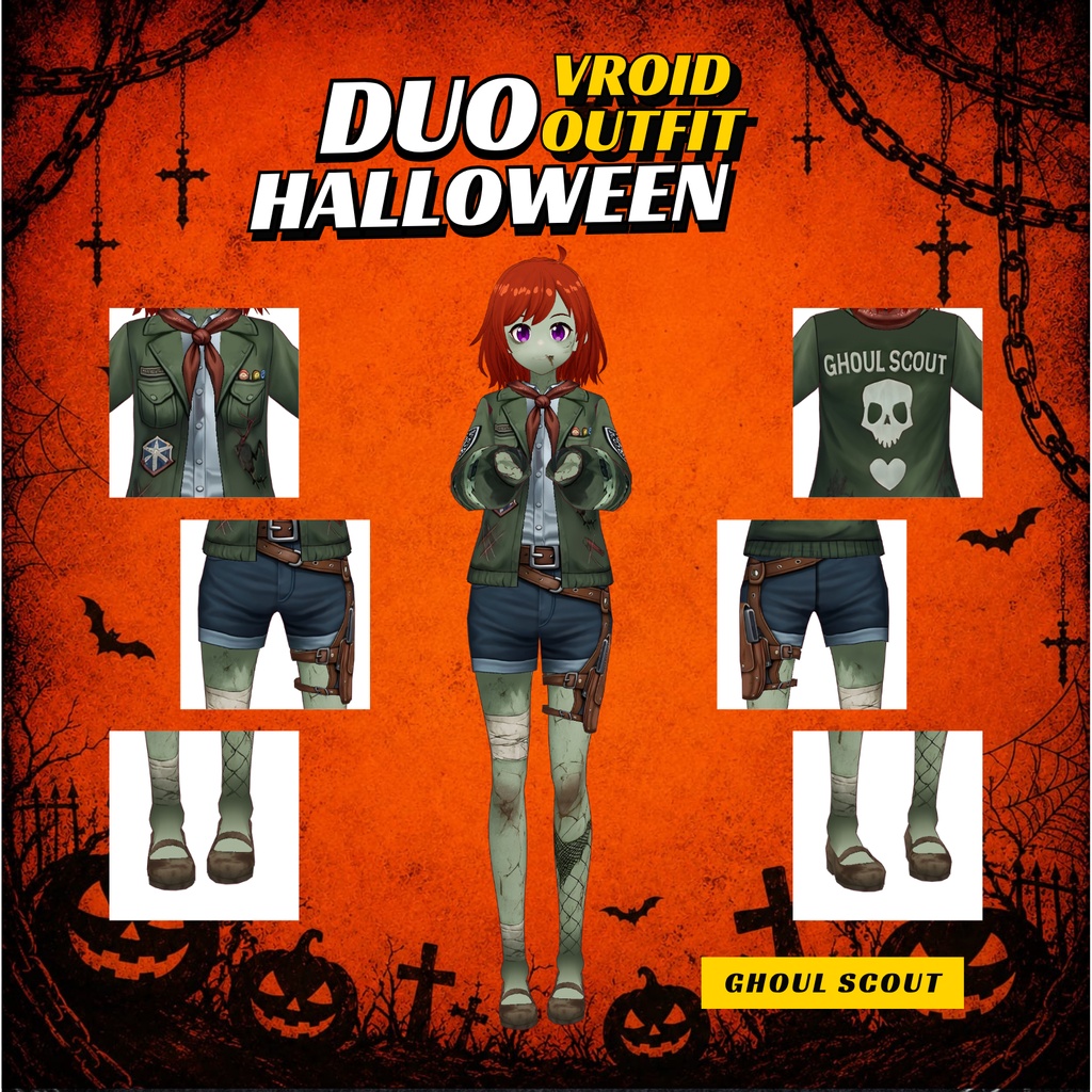 VRoid ハロウィン・ゾンビデュオ衣装 | ゾンビアポカリプス・カップルコスチューム | ミリタリーサバイバルファッション | ホラー系VTuber衣装 | 3Dカスタム衣装