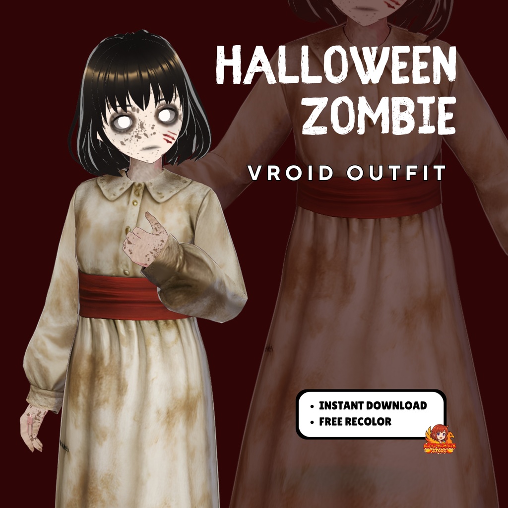 VRoid ゾンビコスチューム | ハロウィンVRoidアセット | ホラー系VTuberファッション | ゴシックゾンビ衣装 | 3Dアニメアバター服