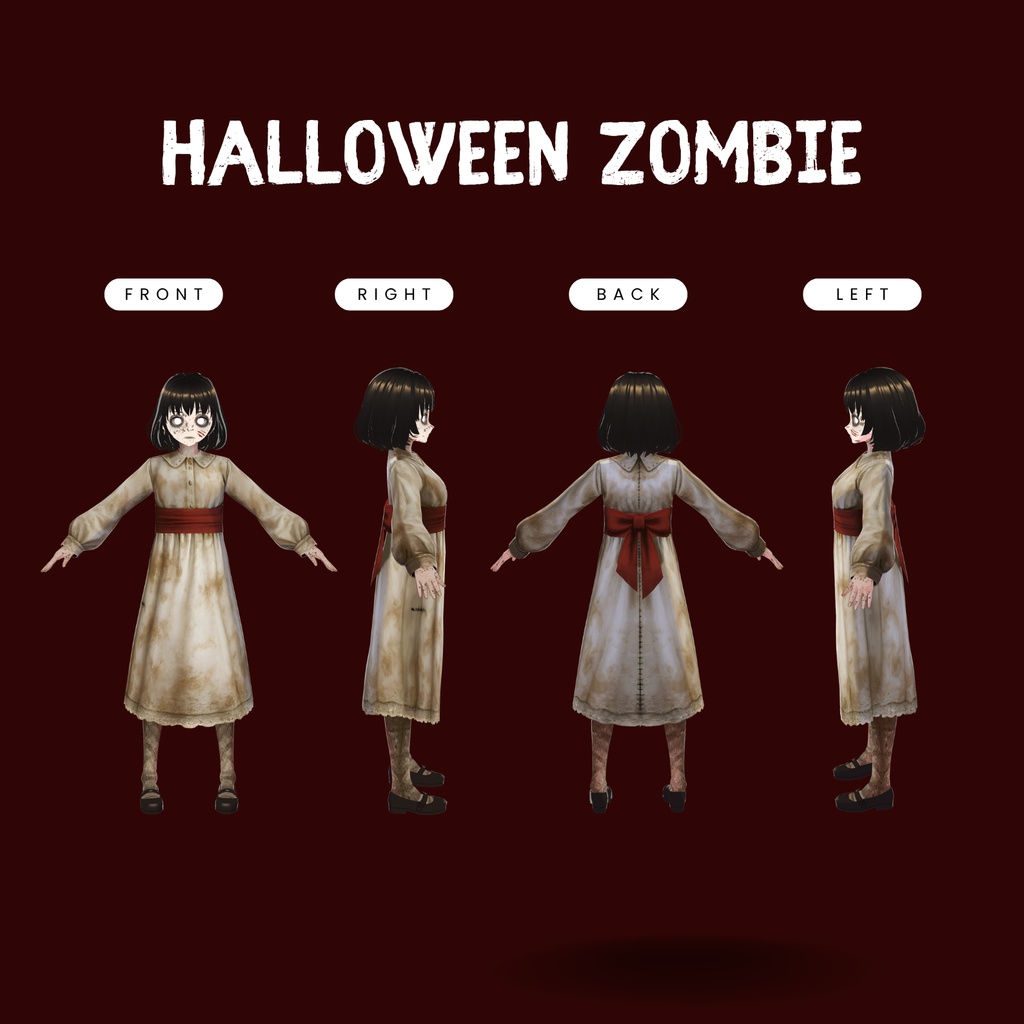 VRoid ゾンビコスチューム | ハロウィンVRoidアセット | ホラー系VTuberファッション | ゴシックゾンビ衣装 | 3Dアニメアバター服