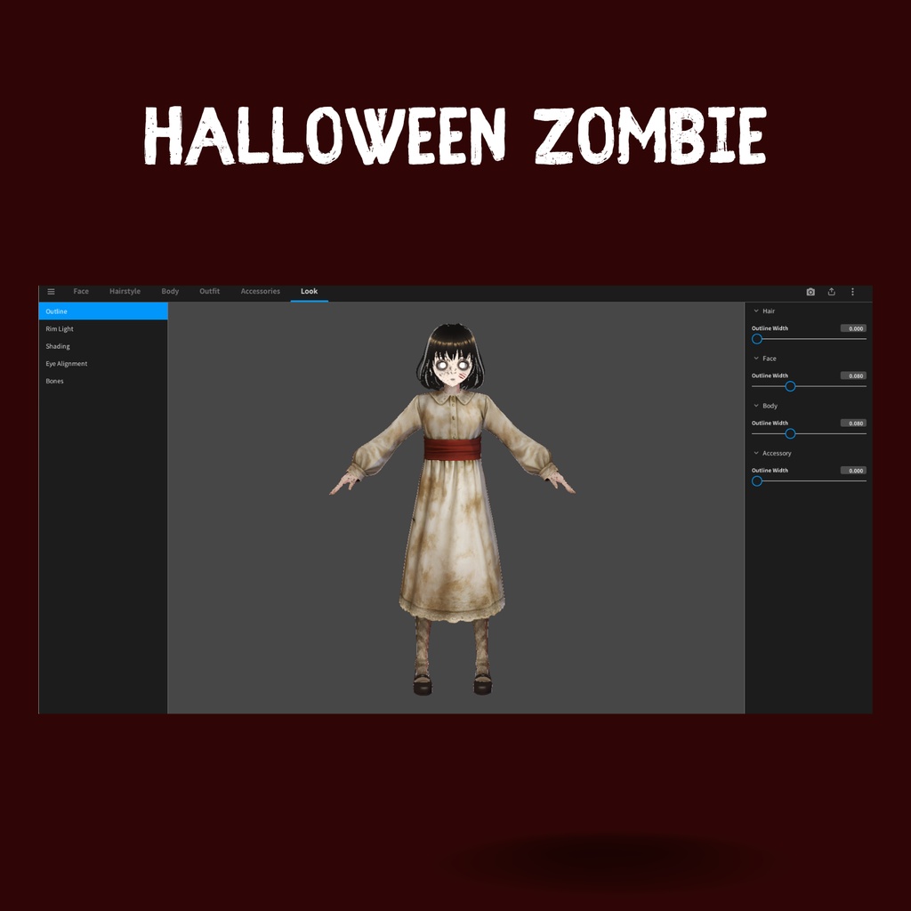 VRoid ゾンビコスチューム | ハロウィンVRoidアセット | ホラー系VTuberファッション | ゴシックゾンビ衣装 | 3Dアニメアバター服