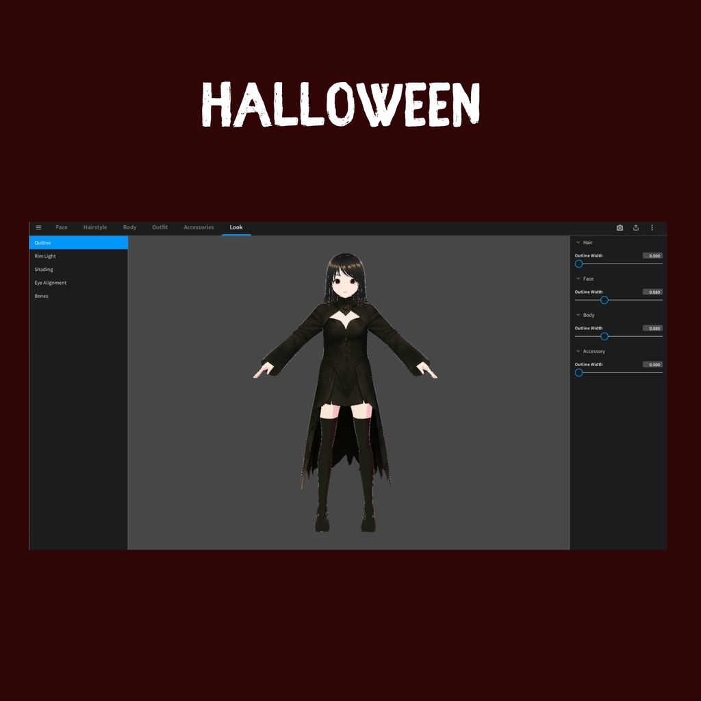 VRoid ゴシック・ハロウィンウィッチ衣装 | ハロウィン・ファンタジーVTuberアセット | VRoidコミッション用コスチューム | デジタルダウンロード