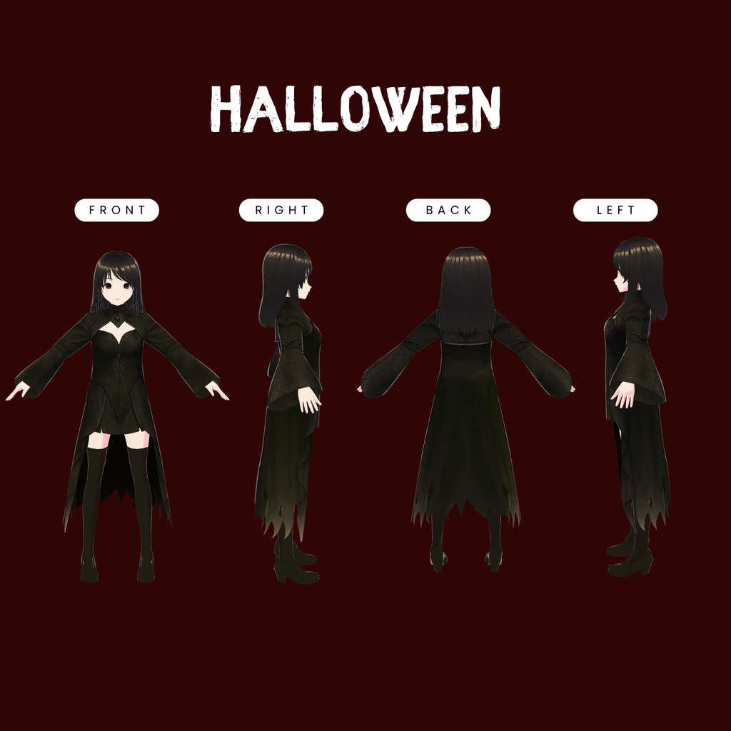 VRoid ゴシック・ハロウィンウィッチ衣装 | ハロウィン・ファンタジーVTuberアセット | VRoidコミッション用コスチューム | デジタルダウンロード