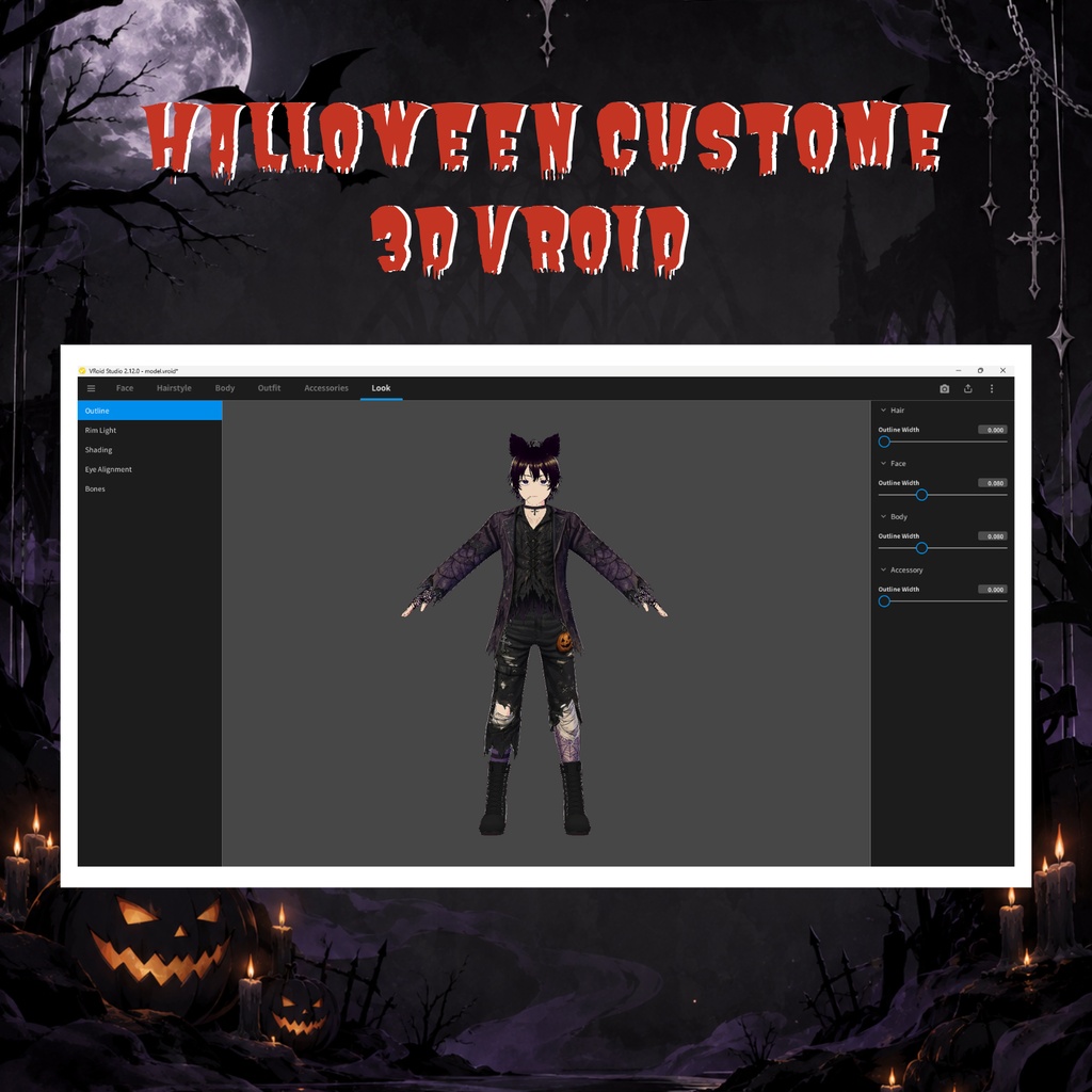 VRoid ハロウィン ゴシック メンズ衣装 | パープルのコウモリ翼風スリーブ&ダメージパンツ | ダークファンタジー VTuberファッション | 3Dカスタム衣装