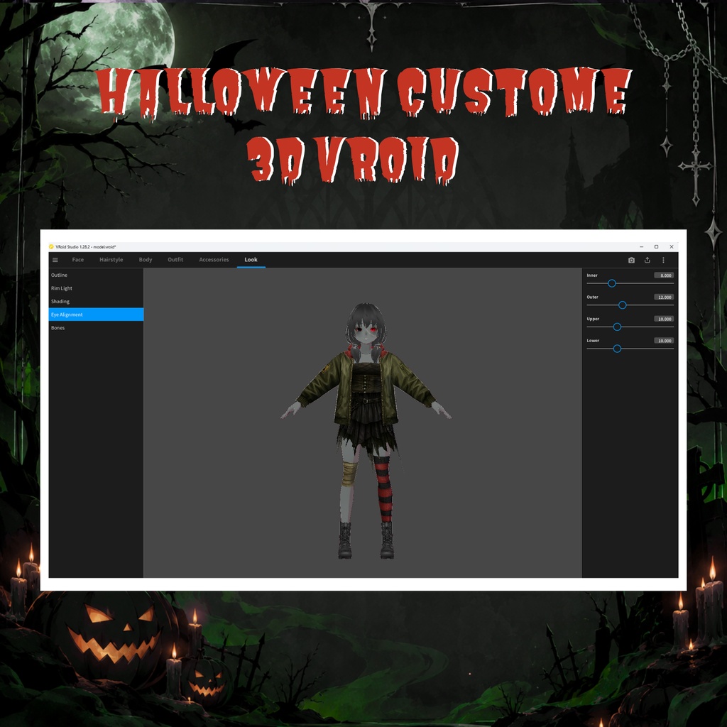 VRoid Halloween Duo Outfit | Zombie Gothic Couple | Military Jacket & Plaid Skirt | Dark Fantasy VTuber Fashion | 3D Custom Outfit