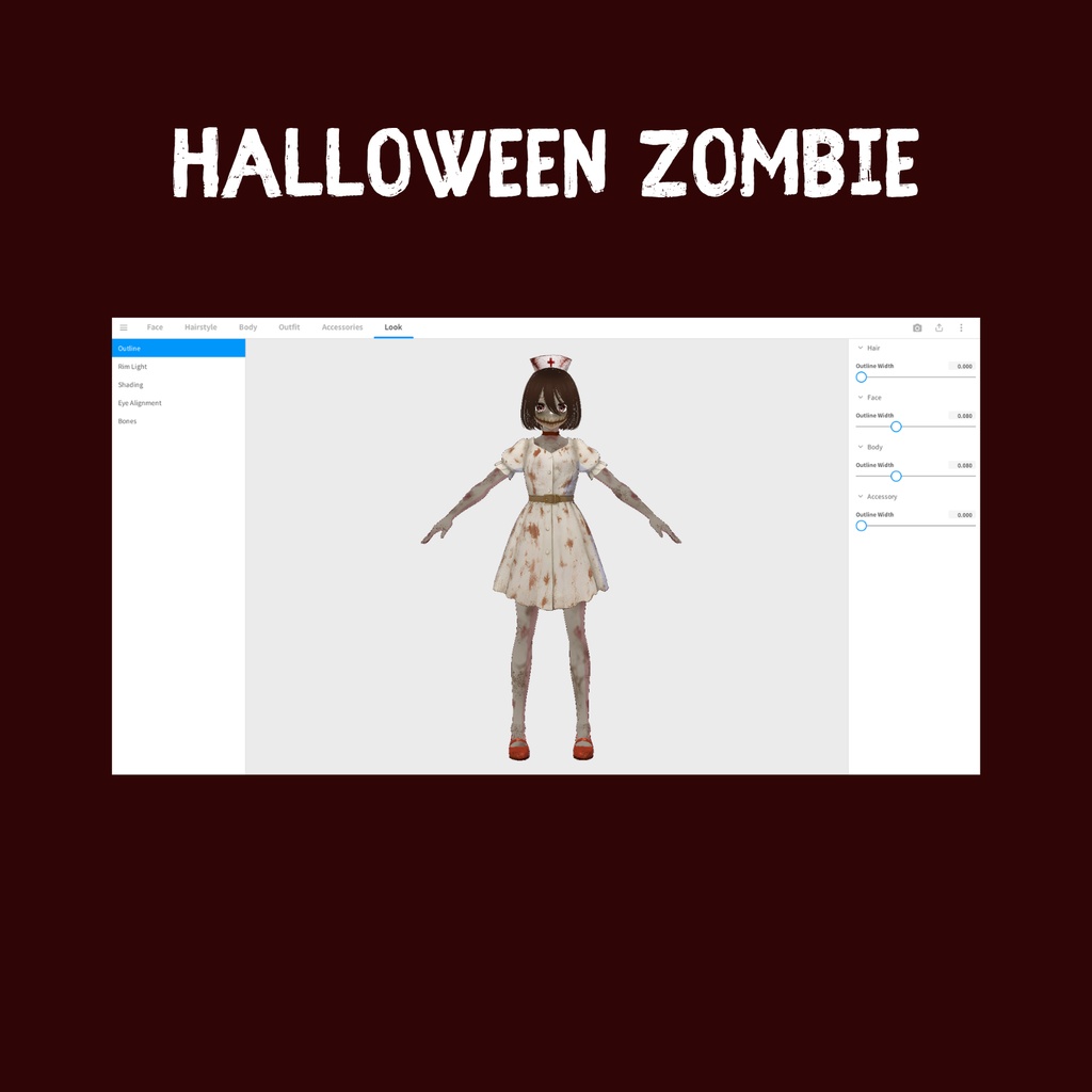 VRoid ハロウィン・ゾンビナース衣装 | ゾンビナースコスチューム | ホラー系VTuberファッション | 血まみれアニメアバター衣装 | VRoid Custom Item