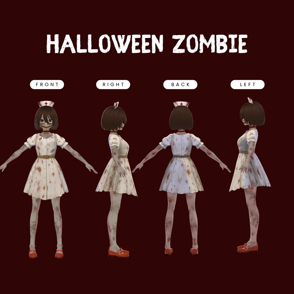 VRoid ハロウィン・ゾンビナース衣装 | ゾンビナースコスチューム | ホラー系VTuberファッション | 血まみれアニメアバター衣装 | VRoid Custom Item