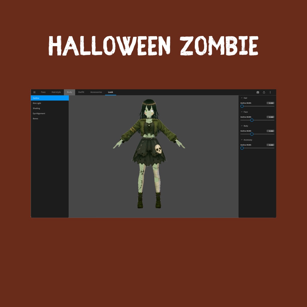 VRoid ゾンビガール衣装 | ゴシック・ハロウィンドレス | VTuber向け衣装 | ホラー系アニメアバターファッション | 3Dカスタム衣装