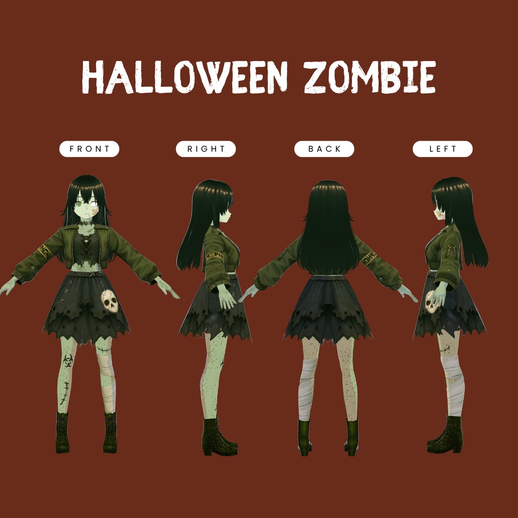 VRoid ゾンビガール衣装 | ゴシック・ハロウィンドレス | VTuber向け衣装 | ホラー系アニメアバターファッション | 3Dカスタム衣装