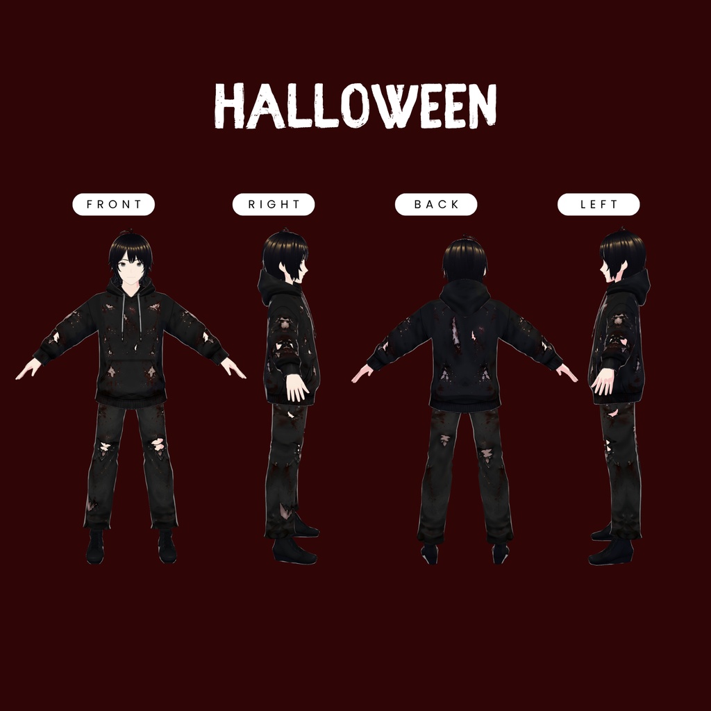 VRoid ハロウィン・デュオ衣装セット | ゴシックパンプキン&蜘蛛の巣ドレス | お揃いVTuber衣装 | アニメアバターファッション | 3Dカスタム衣装