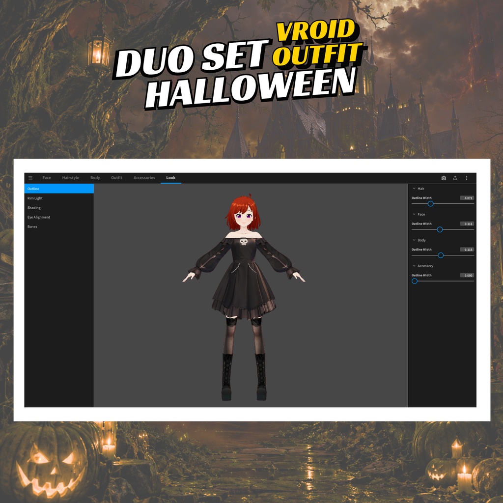 VRoid ハロウィン・デュオ衣装セット | ゾンビガールドレス&ゴシックスカルドレス | VTuberファッション | アニメアバター向け衣装