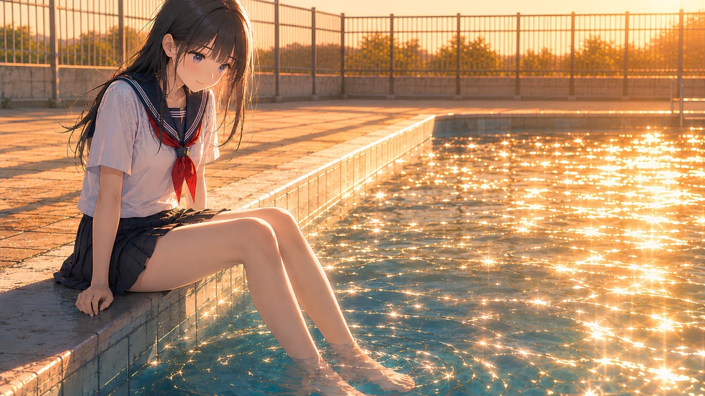 「誰もいないプールで、夏の続きを見ていた」｜PC用壁紙（無料）