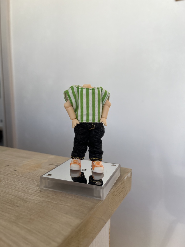 ねんどろいど　グリーンボーダートップス　デニムパンツ３点セット