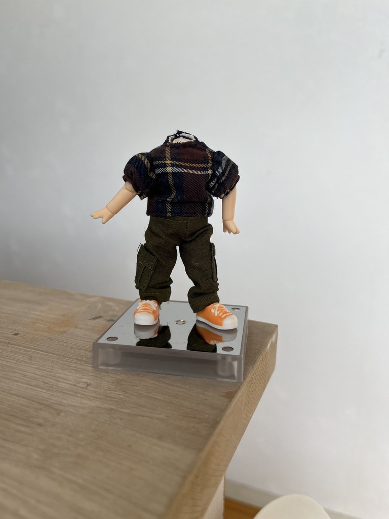 ねんどろいど　チェック柄トップス　カーキ、デニムパンツ３点セット