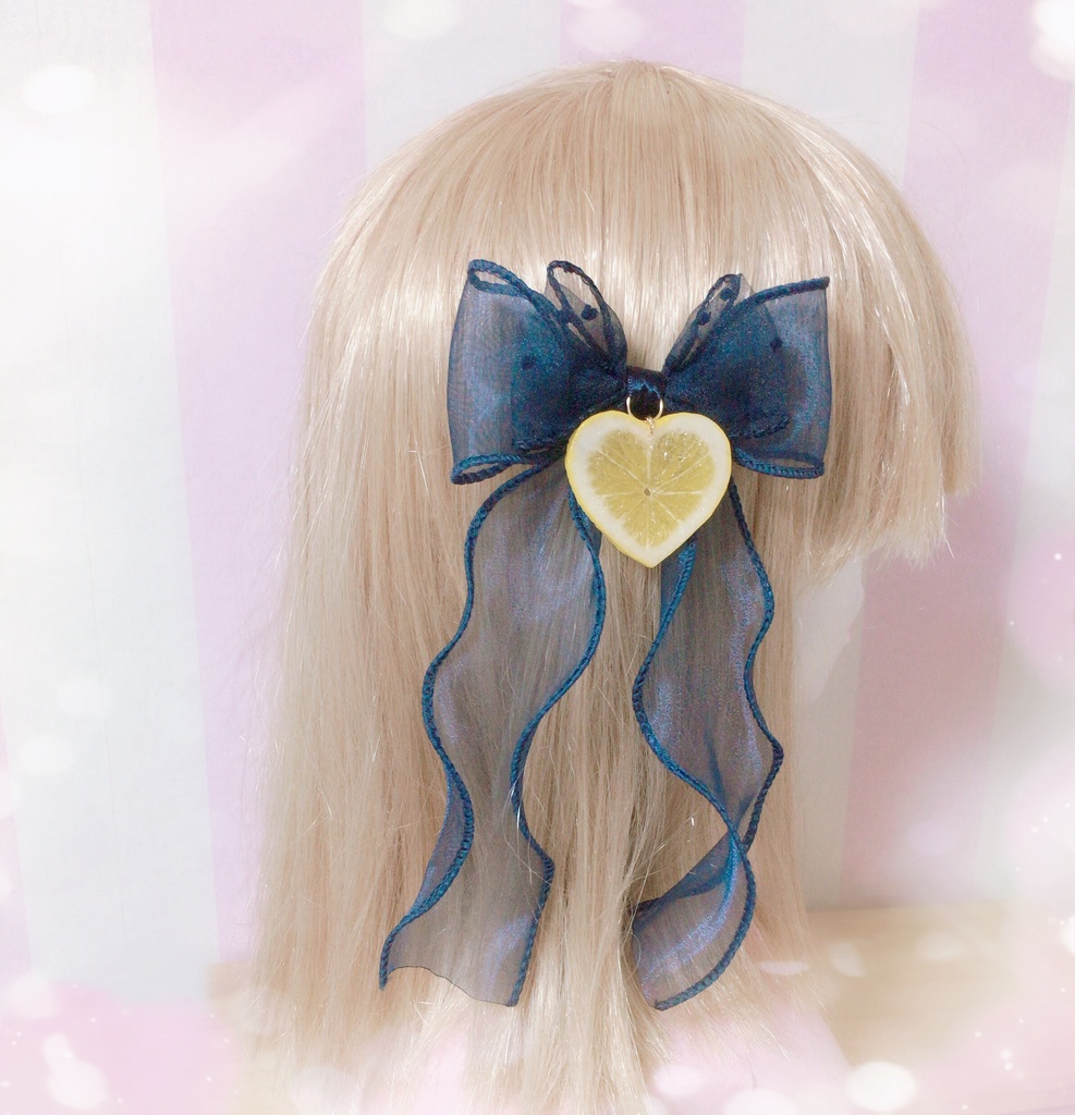 ハートレモンヘアクリップ(ペア)ふんわり。星柄フリル