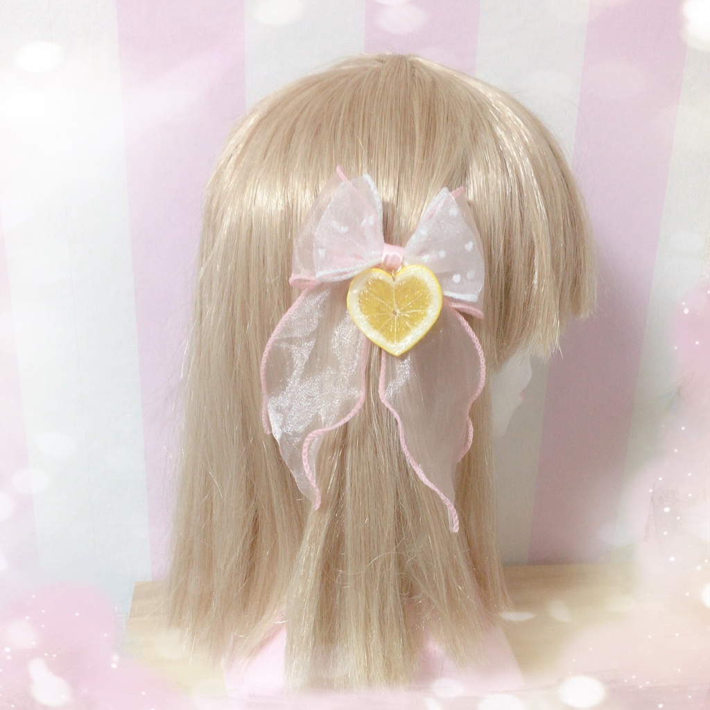 ハートレモンヘアクリップ(ペア)ふんわり。星柄フリル