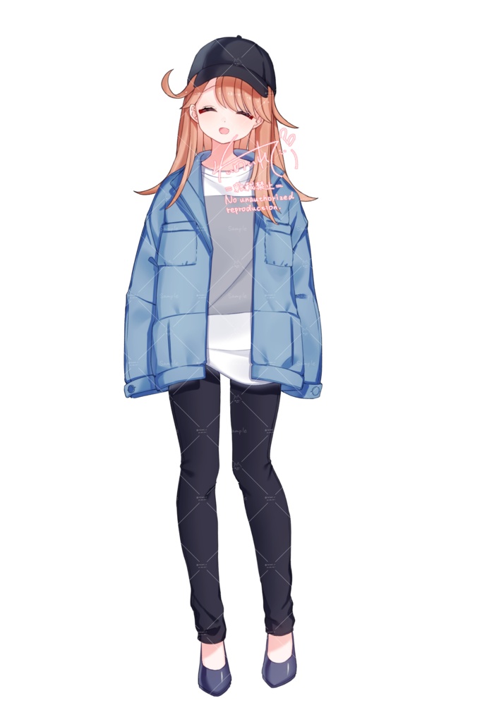 【表情差分6種類】デニムジャケットの女性