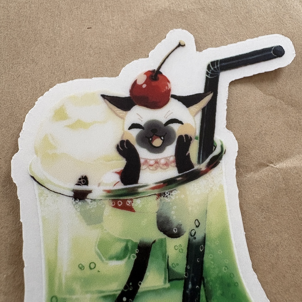 シャム猫スイちゃんの透明ステッカー(クリームソーダ柄)