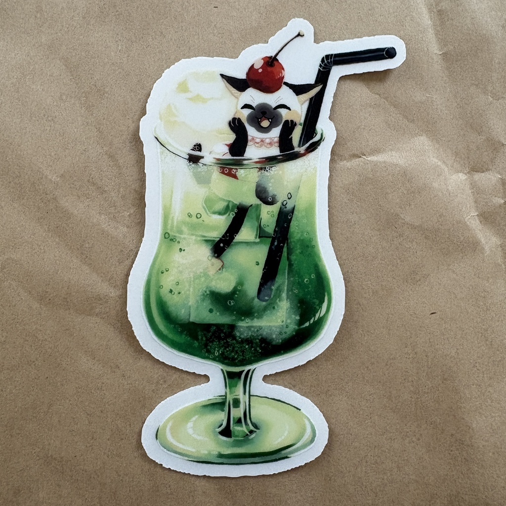 シャム猫スイちゃんの透明ステッカー(クリームソーダ柄)