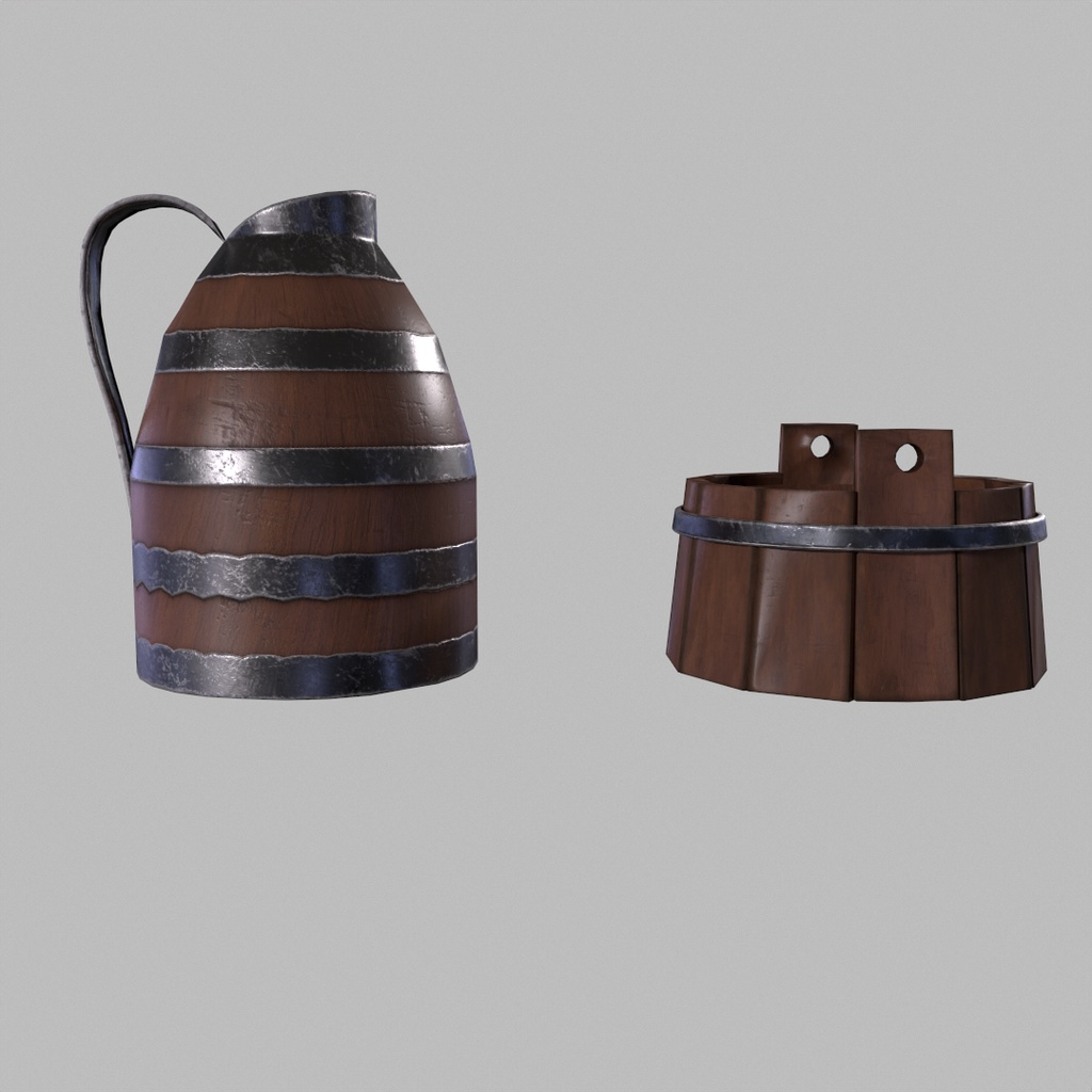 中世の台所道具、椅子、ランタン medieval kitchen utensils, chairs, lanterns