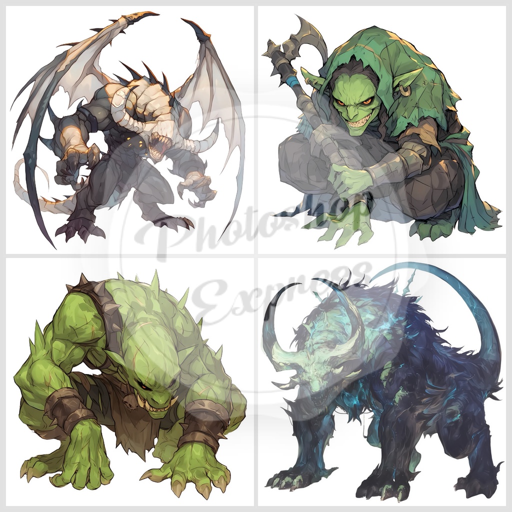 ファンタジーモンスターイラストセット - 30枚入り | 高品質TRPG・ゲーム素材