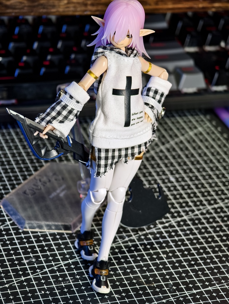 「1/12・ドール服」ノースリーブチェック柄スウェットセット・メガミデバイス