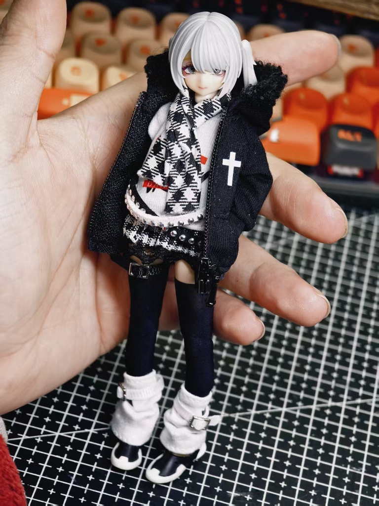 「1/12・ドール服」黒白レーススカートセット