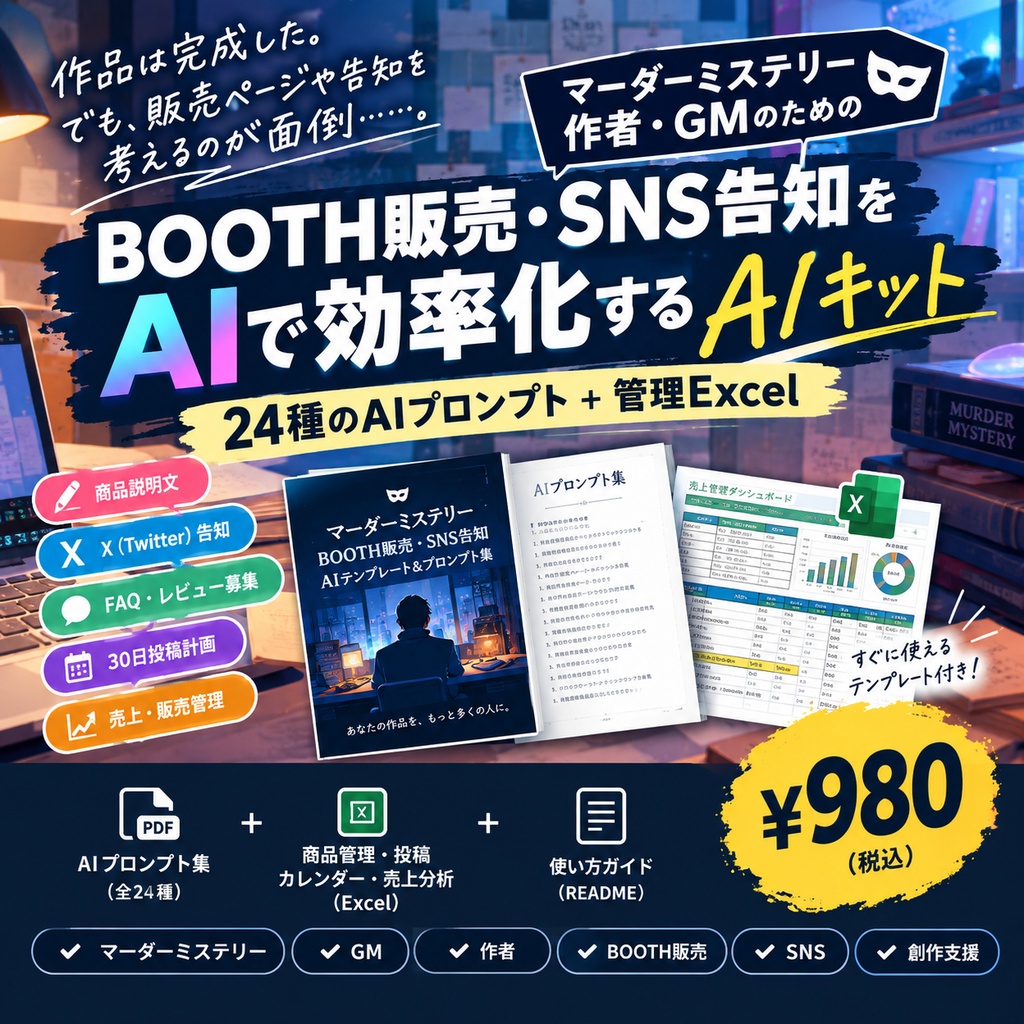 マーダーミステリー｜作者・GM向け BOOTH販売・SNS告知 AIキット
