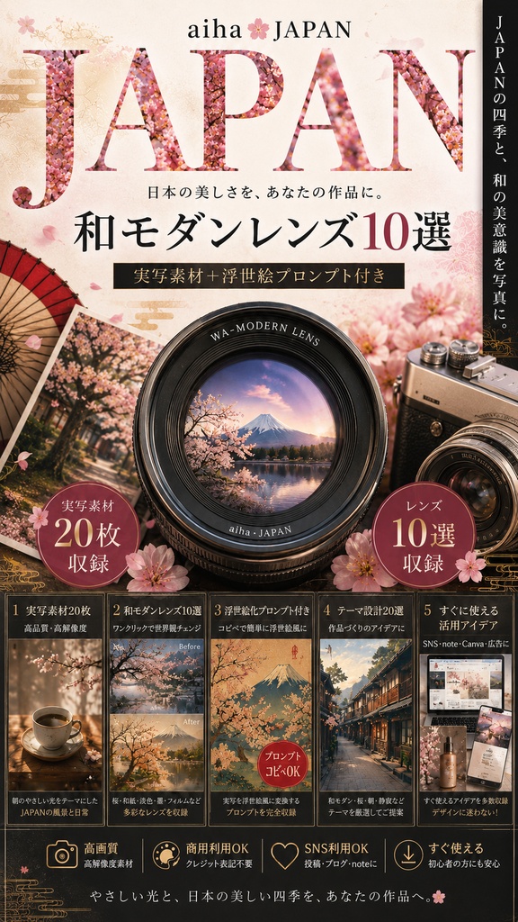 aiha JAPAN｜和モダンレンズ10選 実写素材＋浮世絵プロンプト付き