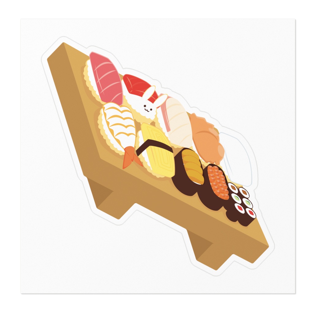 【ステッカー】やせいのおすし【たべものうさぎ】