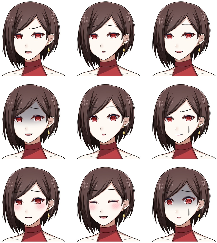 赤いドレスを着た女性【表情差分10種】【※シルエット2種追加】