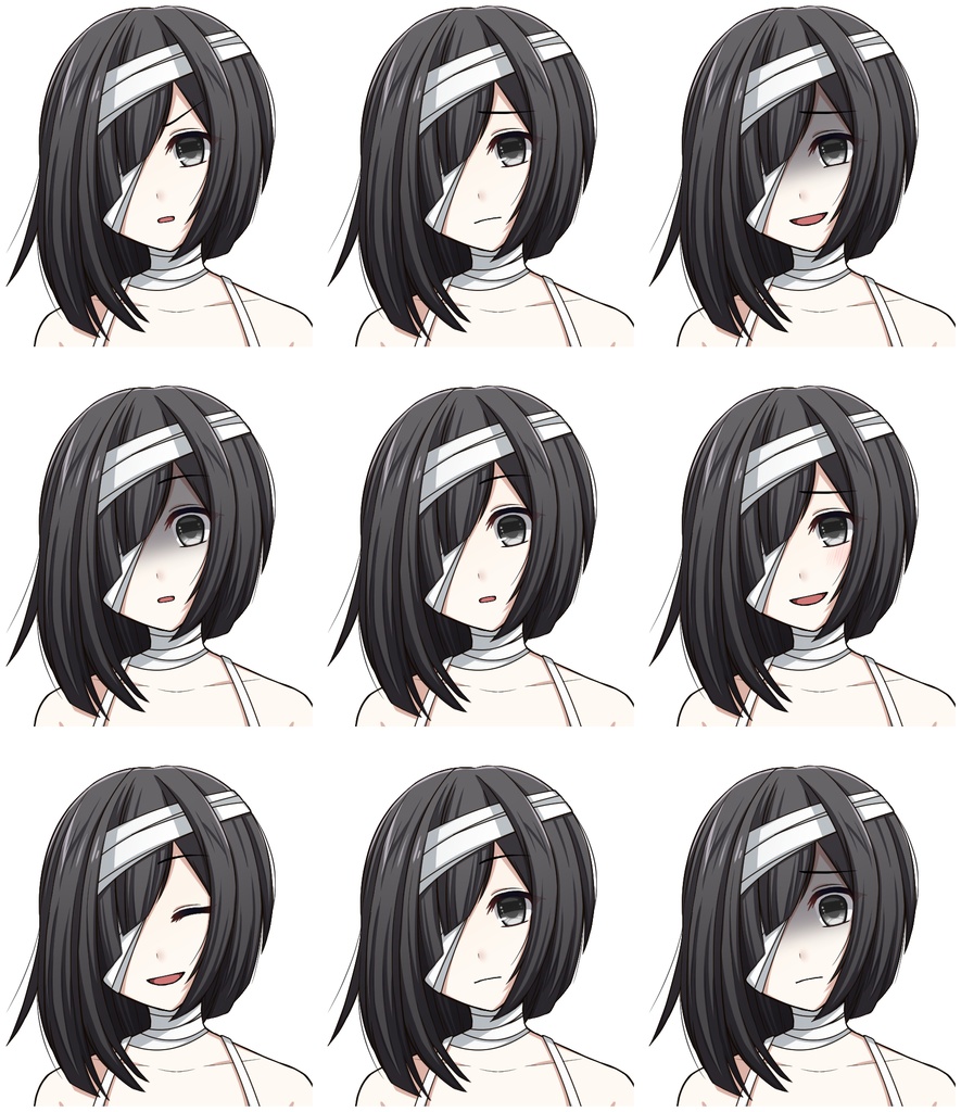 包帯まみれの少女【表情差分10種】【※シルエット2種追加】