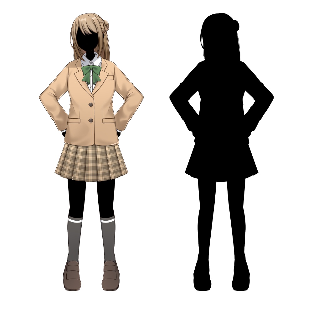 お団子ヘアの女子学生【表情差分10種】【※シルエット2種追加】