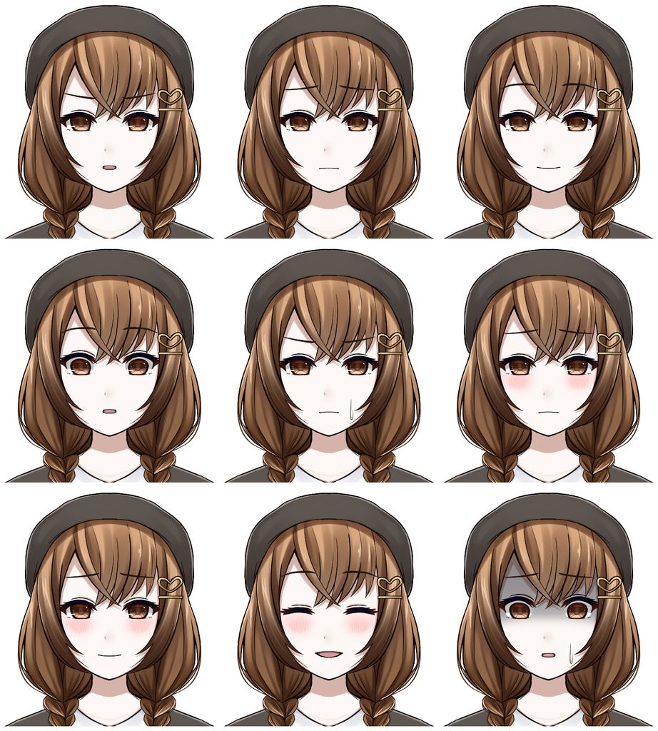 三つ編みヘアの女の子【表情差分10種】【※シルエット2種追加】